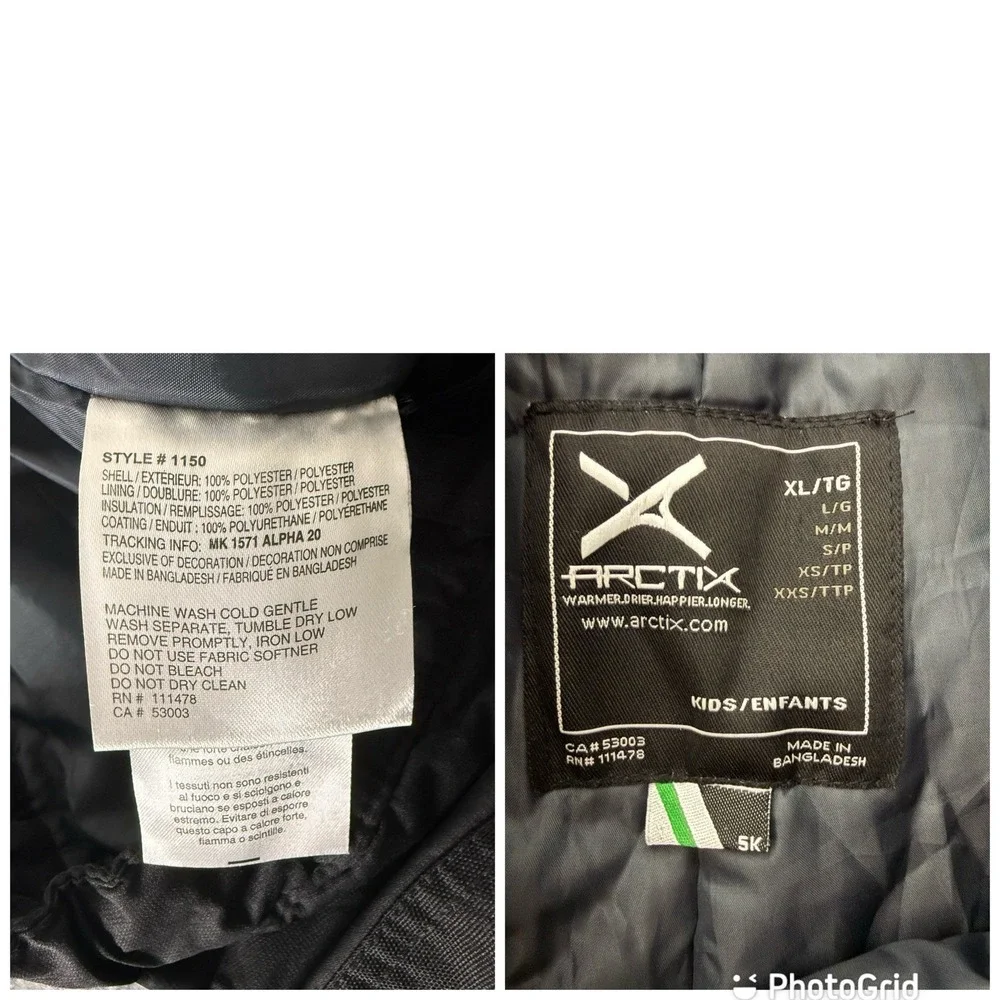 Arctix‎ Kids Black Snow Pants Reinforced Knees Winter Size XL
